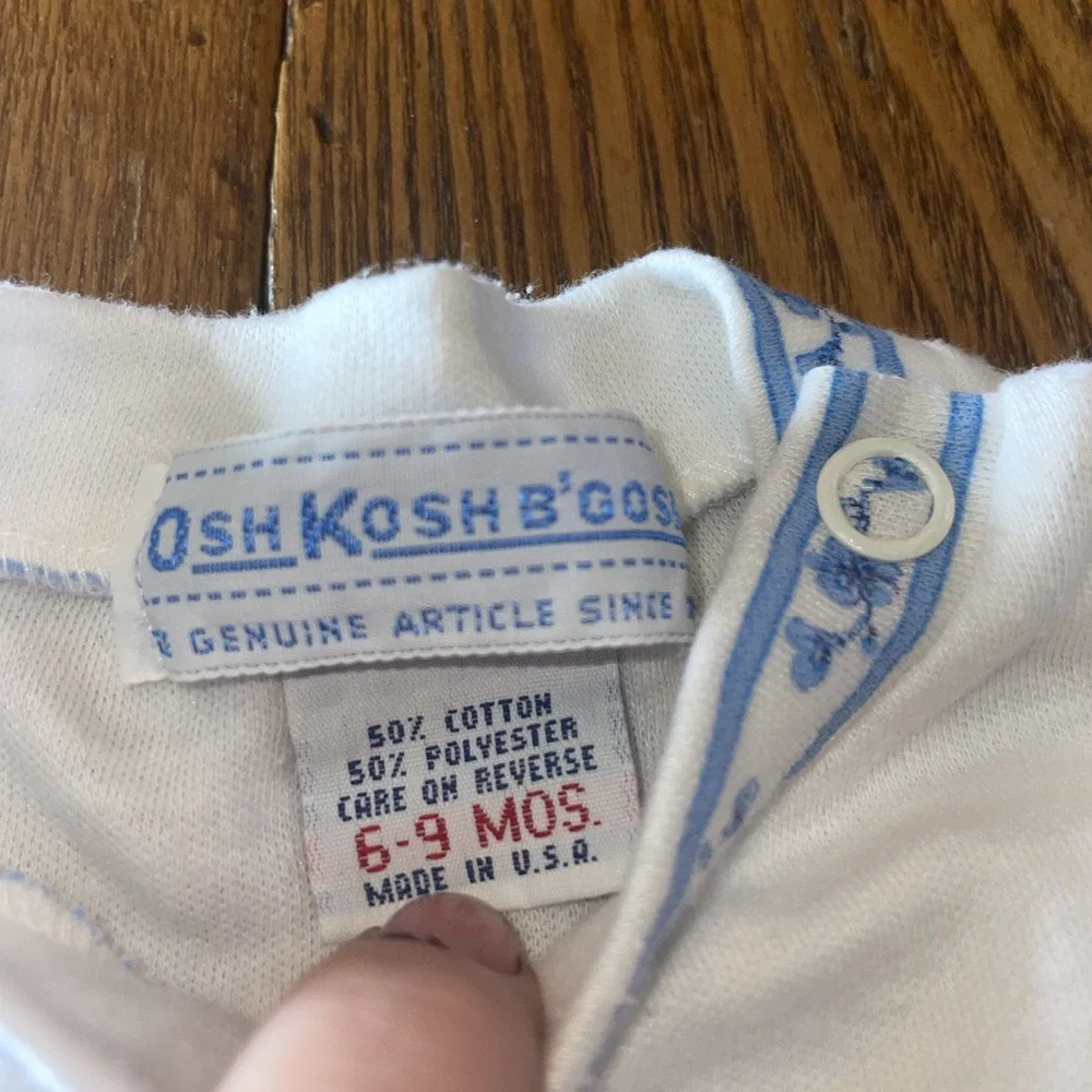 Vintage OshKosh B'Gosh‎ Girls Shirt 6-9 Months Blue Floral trim at neck and arms